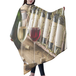 Personality  Wine Bottles On The Wooden Shelf. Hair Cutting Cape