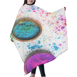 Personality  Top View Of Colorful Holi Powder In Bowls Isolated On White Hair Cutting Cape