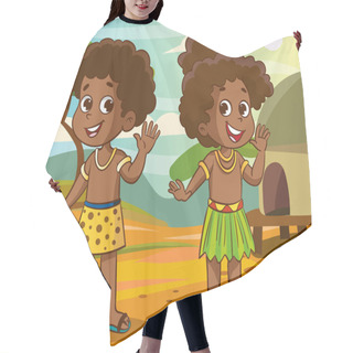 Personality  Vector Illustration Of A Boy And Girl Dressed In Traditional African Clothes.Cute African American Girl And Boy. Vector Illustration Isolated On White Background. Hair Cutting Cape