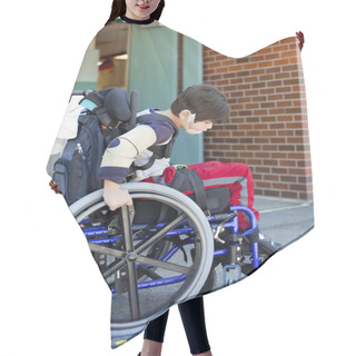 Personality  Disabled Kindergartener In Wheelchair On Playground At Recess Hair Cutting Cape