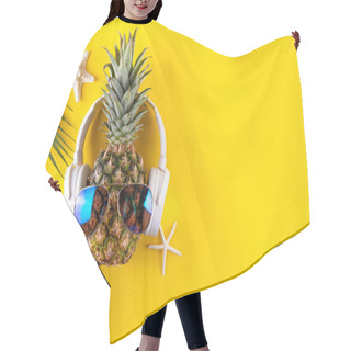 Personality  Creative Summer Vacation, Party And Holiday Background With Pineapple In Sunglasses And Headphones, Summer Music, Recreation Vibe Concept Hair Cutting Cape
