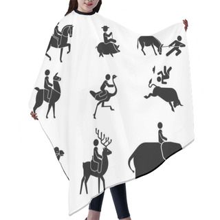 Personality  Set Of Pictograms Presenting Riding Of Various Kind Of Animals.  Hair Cutting Cape