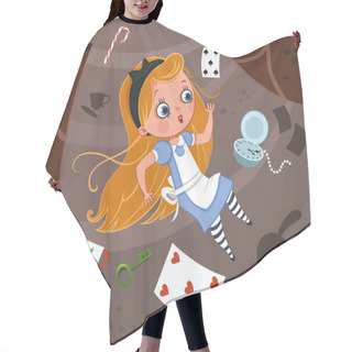 Personality  Alice And The Rabbit Hole. Vector Illustration. Hair Cutting Cape