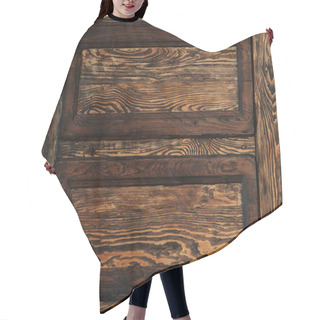 Personality  Close-up View Of Dark Brown Wooden Background  Hair Cutting Cape