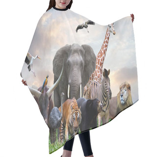 Personality  Group Of Wildlife Animals In The Jungle Together Hair Cutting Cape
