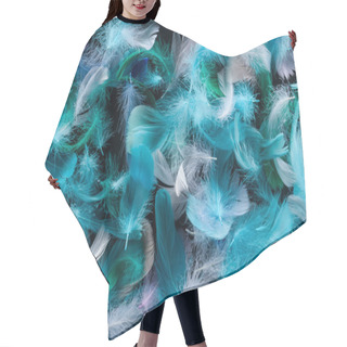 Personality  Seamless Background With Bright Blue, Green And Turquoise Feathers Isolated On Black Hair Cutting Cape