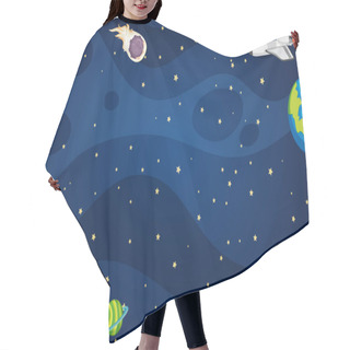 Personality  Background Template Design With Spaceship And Many Planets In Space Illustration Hair Cutting Cape