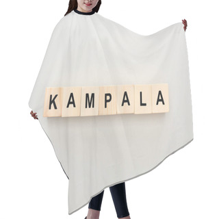 Personality  Top View Of Wooden Blocks With Kampala Lettering On Grey Background Hair Cutting Cape