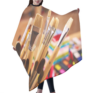 Personality  Close Up Of Art Supplies. Hair Cutting Cape