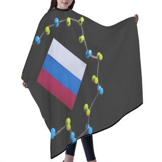 Personality  Top View Of Russian Flag Near Push Pins With Thread Isolated On Black, War In Ukraine Concept  Hair Cutting Cape