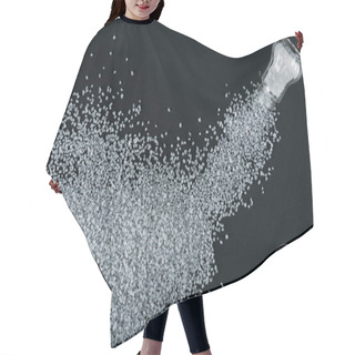 Personality  Top View Of Salt Crystals Sprinkled Near Salt Shaker On Black Background Hair Cutting Cape