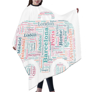 Personality  European Cities Bag Shaped Vector Word Cloud On White Background Hair Cutting Cape