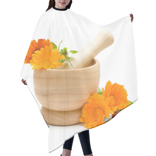 Personality  Calendula Flowers, Mortar And Pestle Isolated Hair Cutting Cape