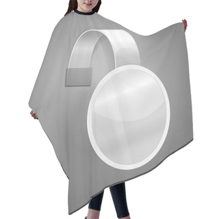 Personality  Blank White Plastic Wobbler Isolated On Grey Background With Place For Your Design And Branding. Vector Hair Cutting Cape