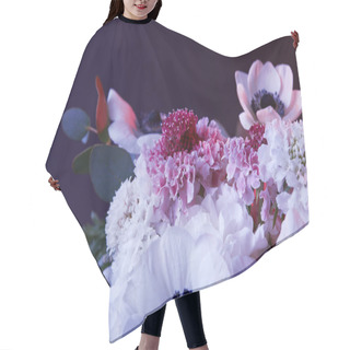 Personality  Different White And Pink Flowers On Dark Hair Cutting Cape