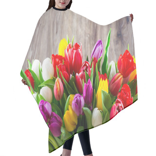 Personality  Tulips On Wooden Background Hair Cutting Cape
