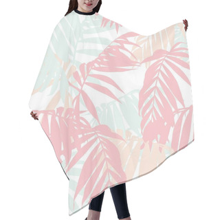 Personality  Nature Seamless Pattern. Hand Drawn Tropical Summer Background:pink, Mint And Peach Palm Tree Leaves Silhouette, Line Art. White Background. Hair Cutting Cape