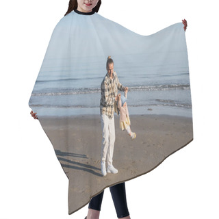 Personality  Long Haired Father Playing With Toddler Daughter On Beach Near Adriatic Sea In Italy  Hair Cutting Cape