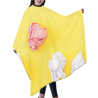 Personality  Top View Of Crumpled Pink Paper Among White On Yellow Background  Hair Cutting Cape