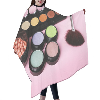 Personality  Set Of Decorative Cosmetics On Light Colorful Background Hair Cutting Cape