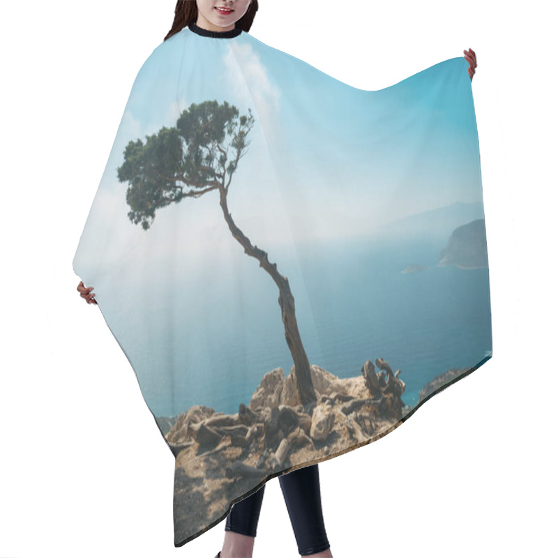 Personality  Alone Tree On A Monolithos Castle Cliff And Amazing Landscape Behind Him. Hair Cutting Cape