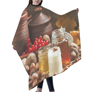 Personality  Three Types Of Honey With Walnuts And Hazelnuts  Hair Cutting Cape