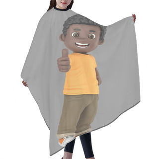Personality  3d Illustration Of Cute African American Little Boy Showing Thumbs Up Sign Hair Cutting Cape