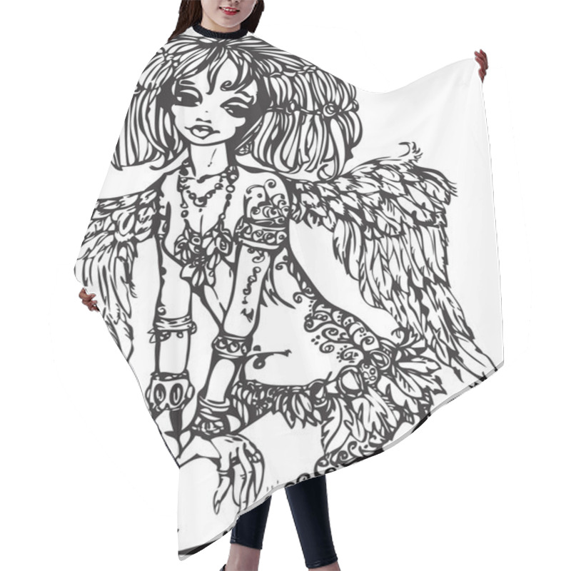 Personality  Angel Girl With Tattoo On Her Body Hair Cutting Cape