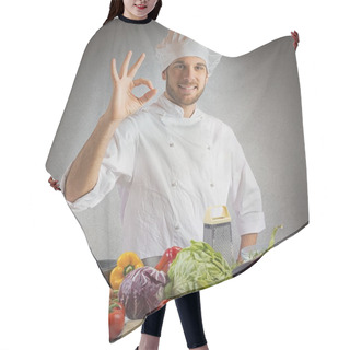 Personality  Expert Chef With Ok Sign Hair Cutting Cape