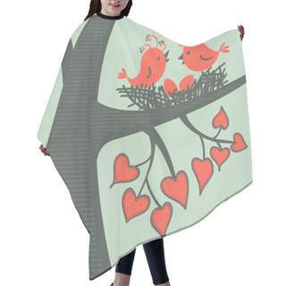 Personality  Bird On A Branch In Love. Vector Illustration. Hair Cutting Cape