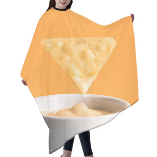 Personality  Crispy Corn Nacho With Cheese Sauce In Bowl Isolated On Orange, Mexican Cuisine Hair Cutting Cape