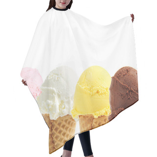 Personality  Assorted Ice Cream In Sugar Cones On White Background Hair Cutting Cape