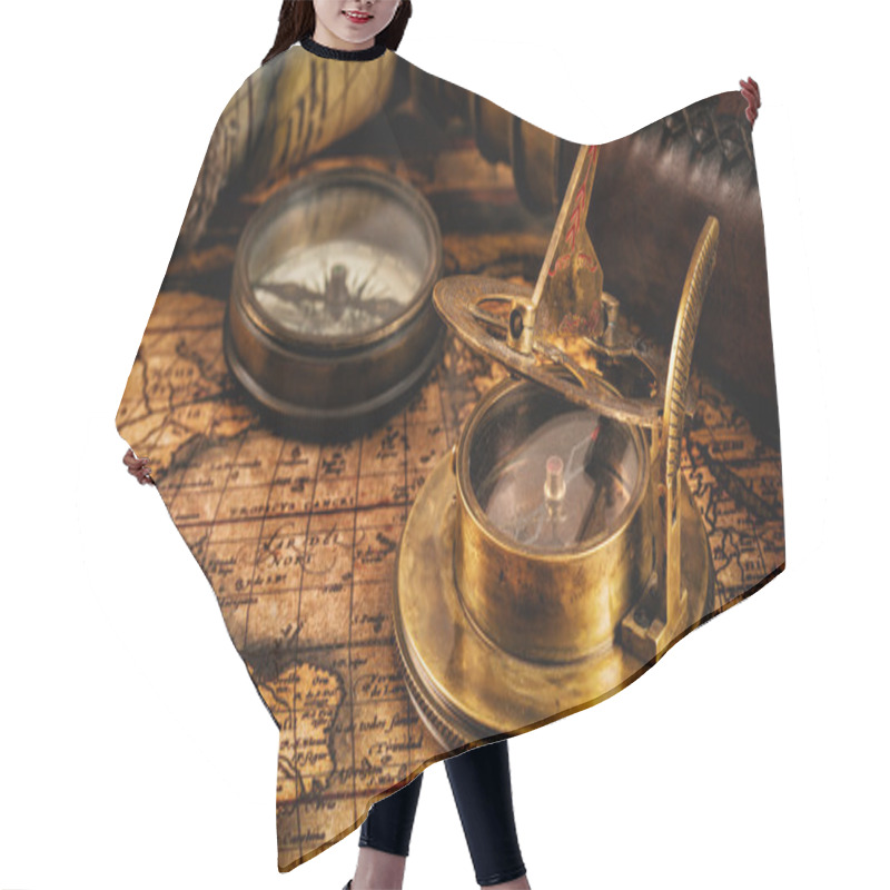 Personality  Old Vintage Compass On Ancient Map Hair Cutting Cape