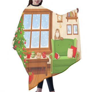 Personality  Christmas Room Interior. Vector Illustration. Hair Cutting Cape