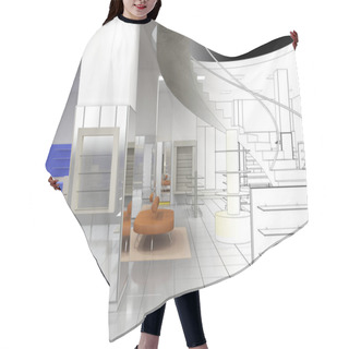 Personality  Clothes Store Interior Visualization, 3D Illustration  Hair Cutting Cape