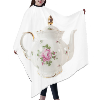 Personality  Porcelain Teapot With A Pattern Of Roses And Gold In Classic Style Isolated On White Hair Cutting Cape