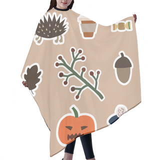 Personality  Vector With Halloween Carved Pumpkin And Fall Season Stickers On Beige  Hair Cutting Cape