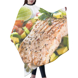 Personality  Salmon With Avocado Salsa Hair Cutting Cape