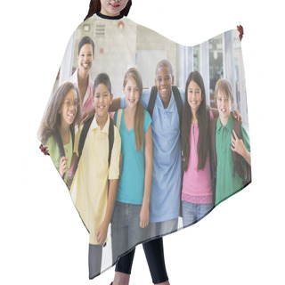 Personality  Elementary School Class With Teacher Outside Hair Cutting Cape