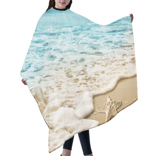 Personality  Starfish And Soft Wave On The Sandy Beach Hair Cutting Cape