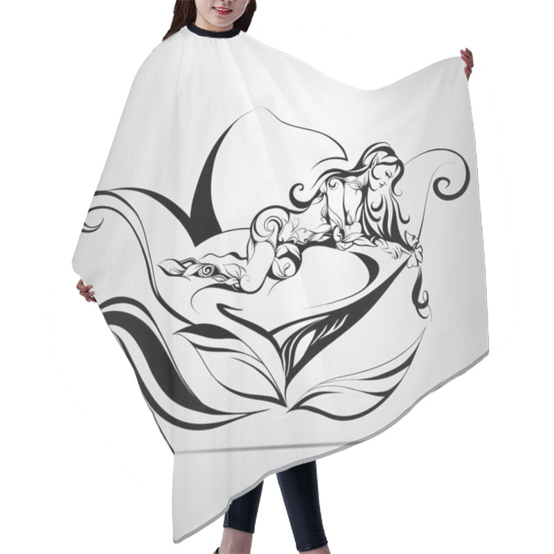 Personality  Silhouette Of  Girl On Flower Hair Cutting Cape
