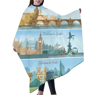 Personality  Popular Touristic Cities Flat Banners Set Hair Cutting Cape