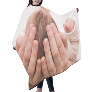 Personality  Mother Holding Her Newborn Son Hair Cutting Cape