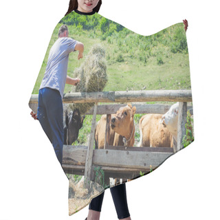 Personality  Farmer Feeding Cows Hair Cutting Cape