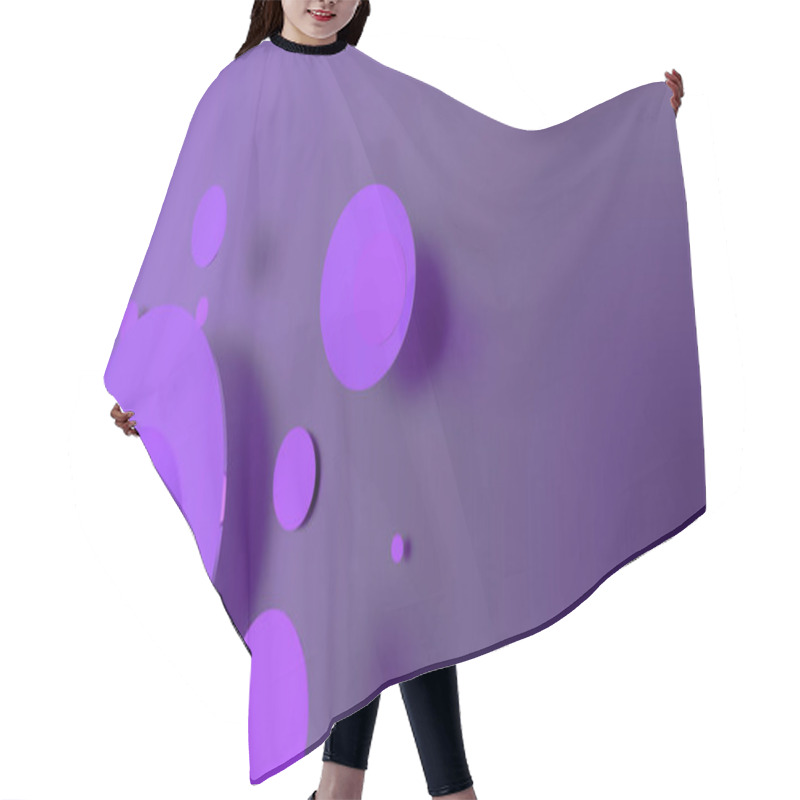 Personality  Violet Metal And Opaque Circles And Cylinders On Colored Background. Abstract Background For Graphic Design With Transparent Glass. 3d Render Illustration Hair Cutting Cape