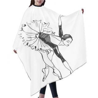 Personality  Ballerina. Girl Dancing. Black And White Sketch. Ballet. Vector. Hair Cutting Cape