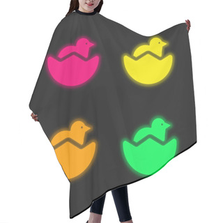Personality  Baby Chicken And Half Egg Shell Four Color Glowing Neon Vector Icon Hair Cutting Cape