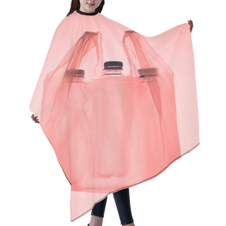 Personality  Transparent Plastic Bag With Plastic Bottles Under Pastel Pink Toned Light Hair Cutting Cape