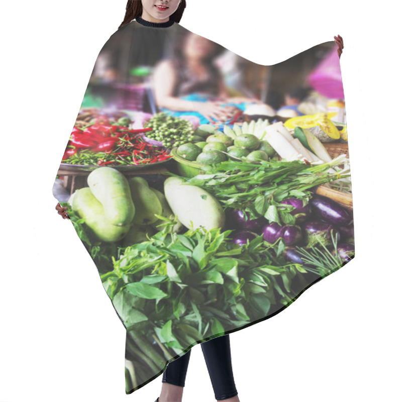 Personality  Market Stall With A Variety Of Fresh Organic Vegetables For Sale Hair Cutting Cape