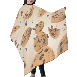 Personality  Tasty Chocolate Chip Cookies Falling On Pale Light Brown Background Hair Cutting Cape
